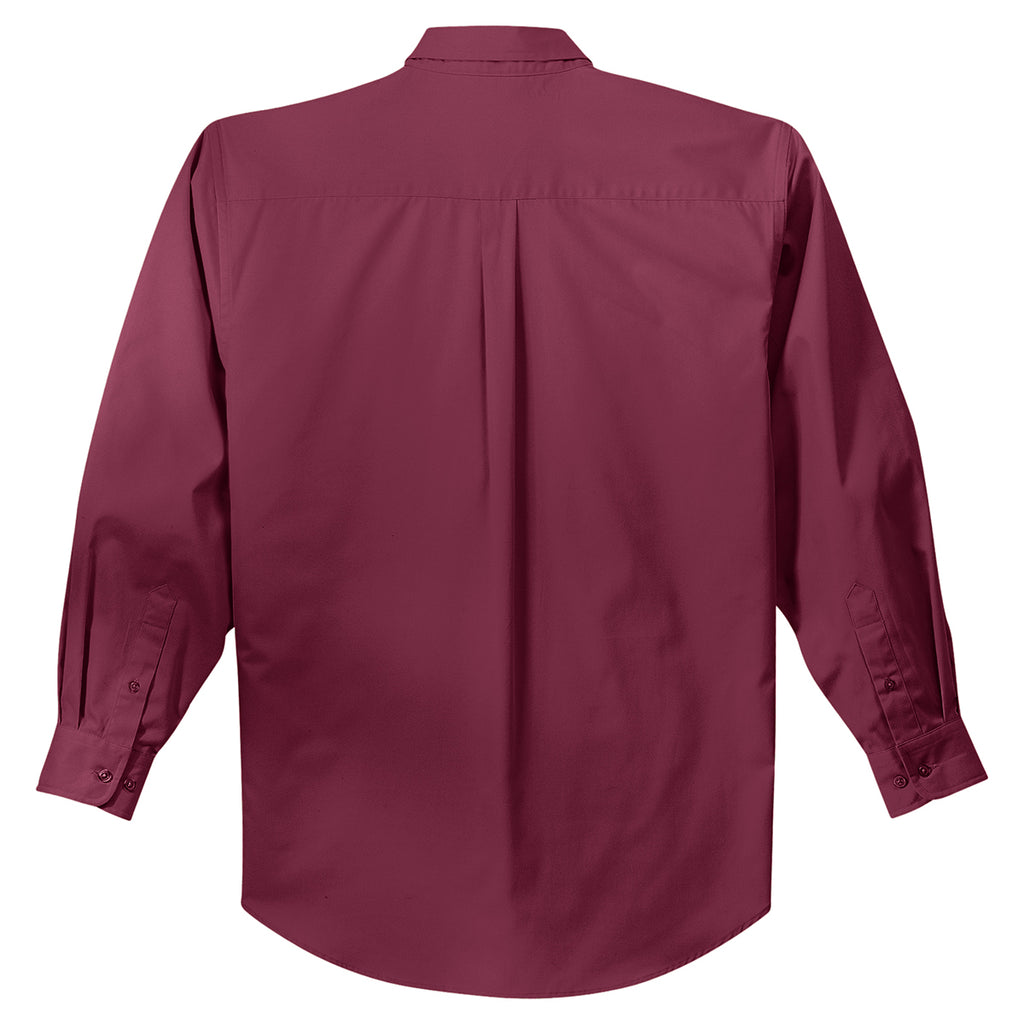 Port Authority Men's Burgundy/Light Stone Tall Long Sleeve Easy Care Shirt