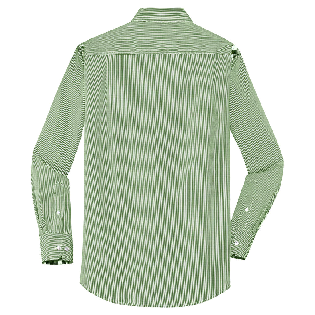 Port Authority Men's Wintergreen/ White Fine Stripe Stretch Poplin Shirt