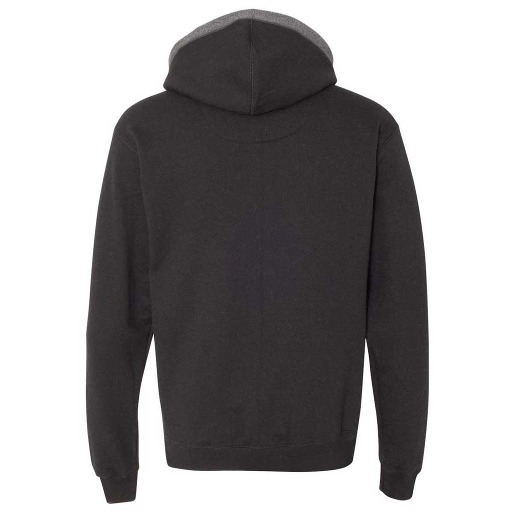 Champion Men's Black/Charcoal Heather Double Dry Eco Colorblocked Hooded Sweatshirt