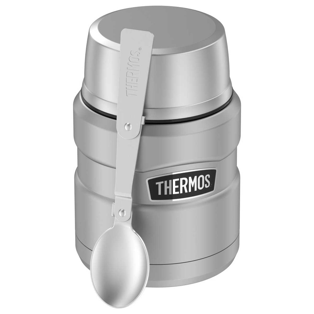 THERMOS Stainless King Vacuum-Insulated Food Jar with Spoon, 16 Ounce,  Matte Gre