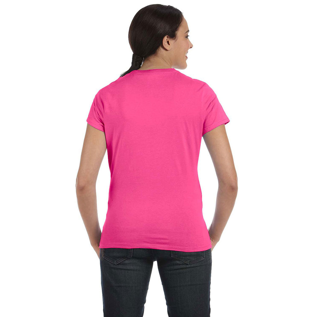 Hanes Women's Wow Pink 4.5 oz. 100% Ringspun Cotton nano-T T-Shirt