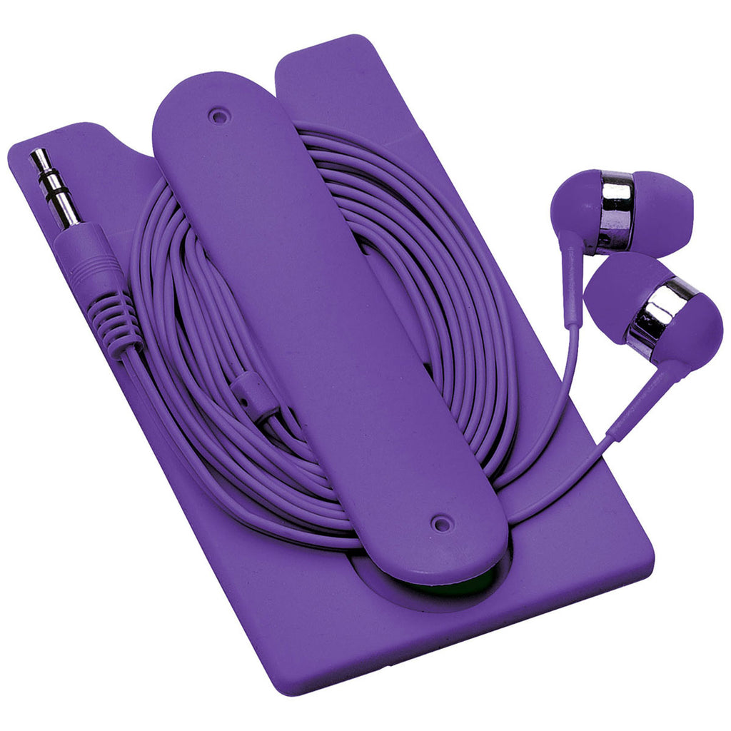 Bullet Purple Silicone Card Wallet and Wired Earbuds