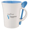 Bullet White with Blue Trim Dolce 10oz Ceramic Mug with Spoon