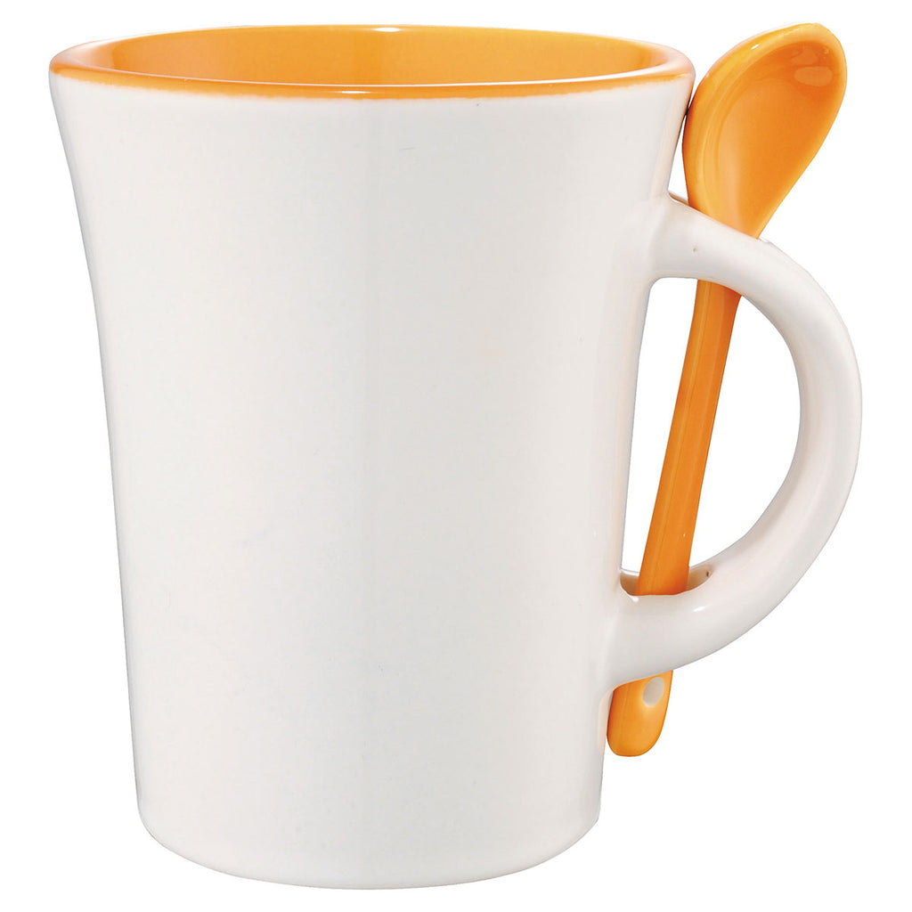 Bullet White with Orange Trim Dolce 10oz Ceramic Mug with Spoon