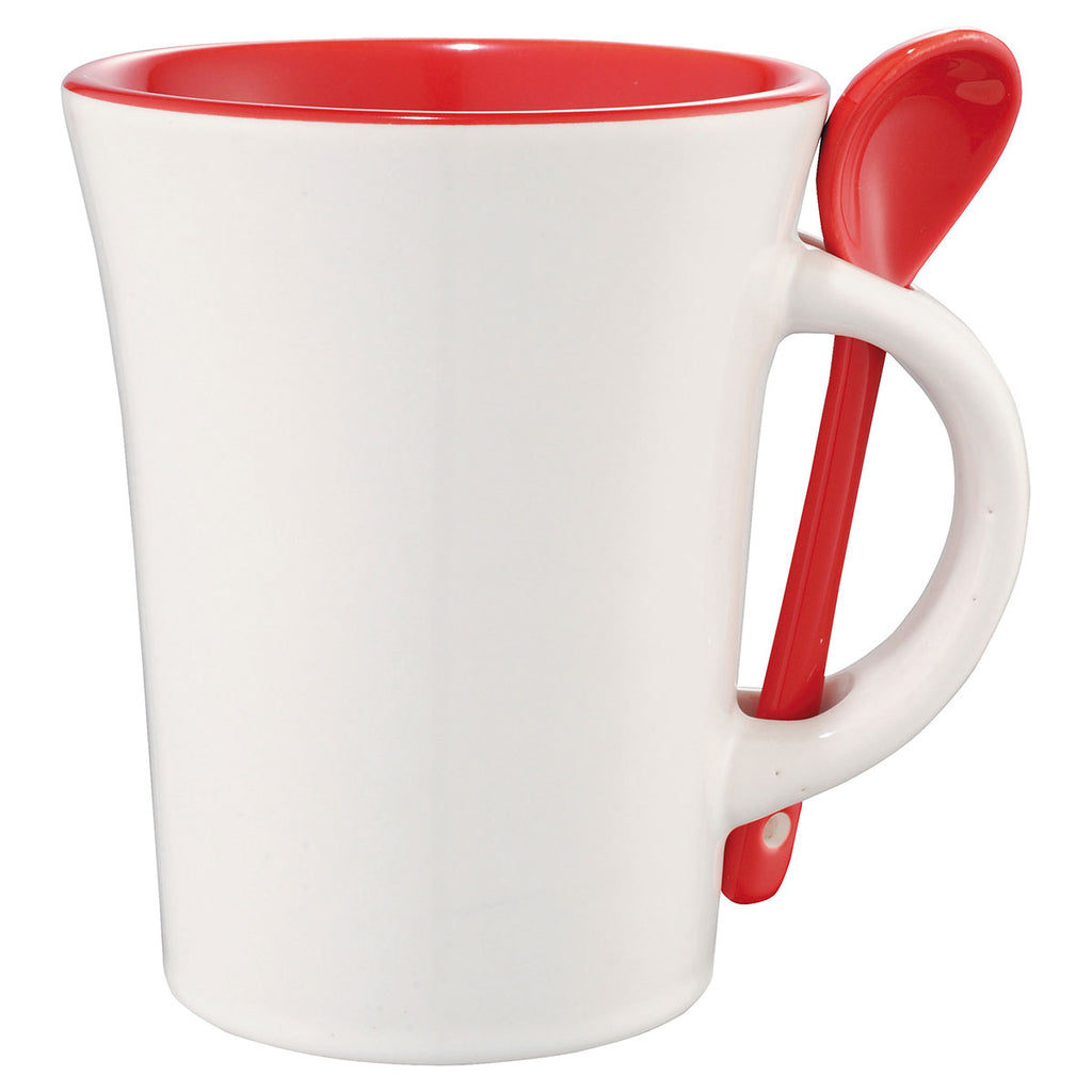 Bullet White with Red Trim Dolce 10oz Ceramic Mug with Spoon