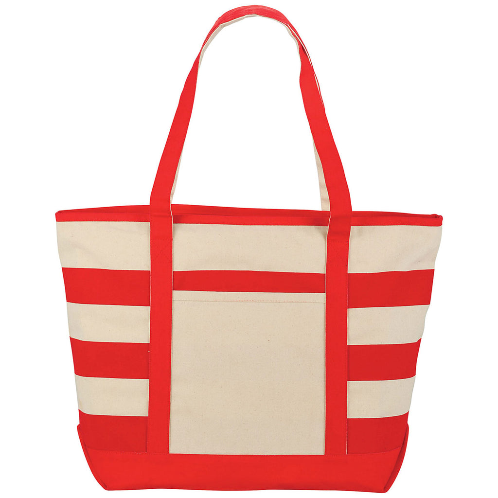 Bullet Red Zippered Stripe 10oz Cotton Canvas Tote