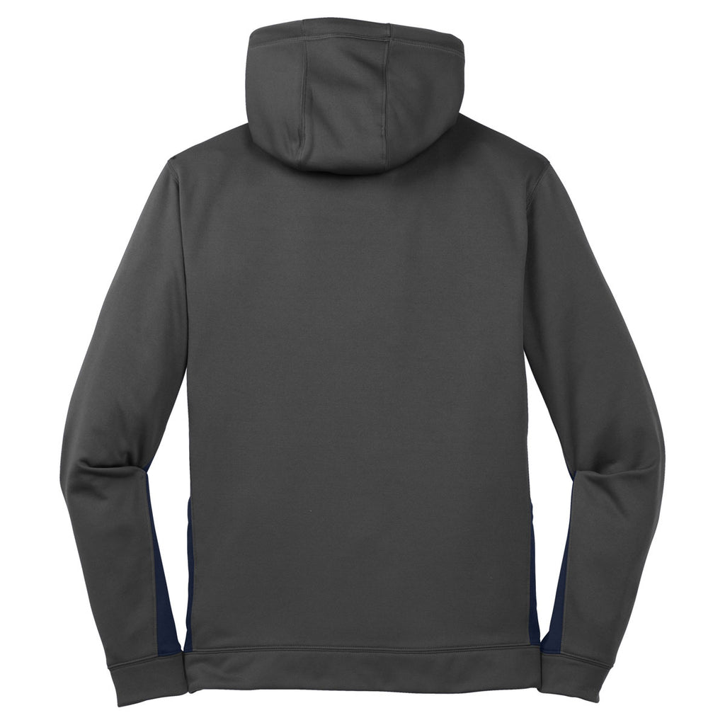 Sport-Tek Men's Dark Smoke Grey/ Navy Sport-Wick Fleece Colorblock Hooded Pullover