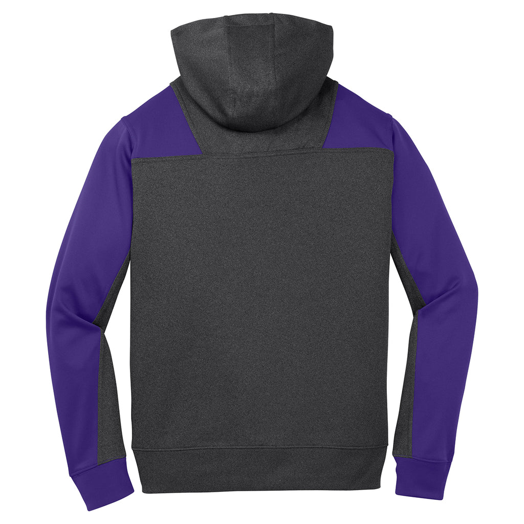 Sport-Tek Men's Graphite Heather/Purple Tech Fleece Colorblock 1/4-Zip Hooded Sweatshirt
