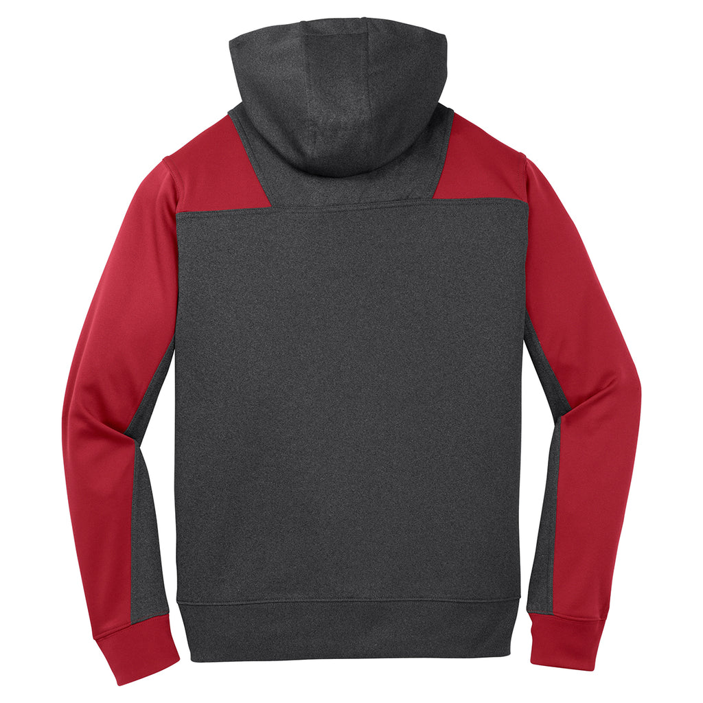 Sport-Tek Men's Graphite Heather/True Red Tech Fleece Colorblock 1/4-Z