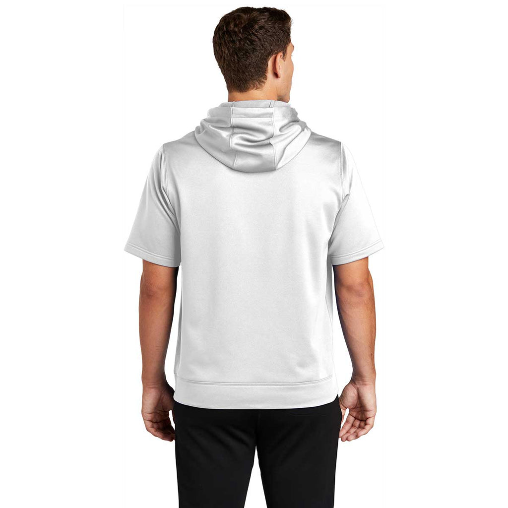 Sport-Tek Men's White Sport-Wick Fleece Short Sleeve Pullover Hoodie