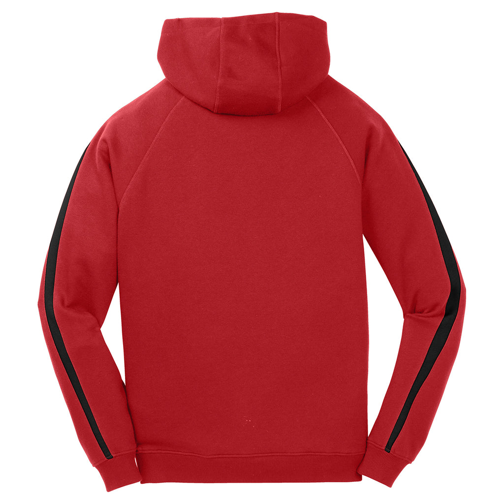 Sport-Tek Men's True Red/ Black Sleeve Stripe Pullover Hooded Sweatshirt