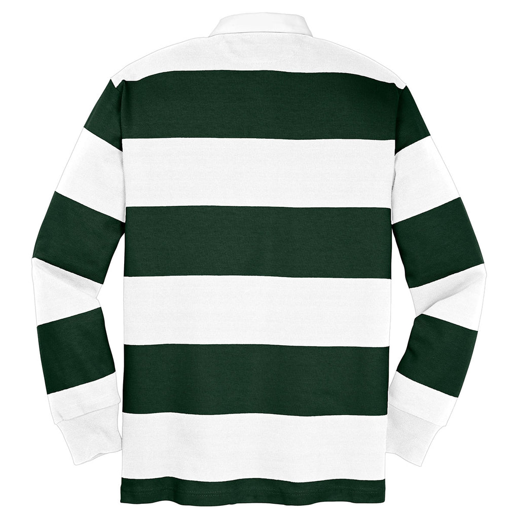 Sport-Tek Men's Forest Green/White Long Sleeve Rugby Polo