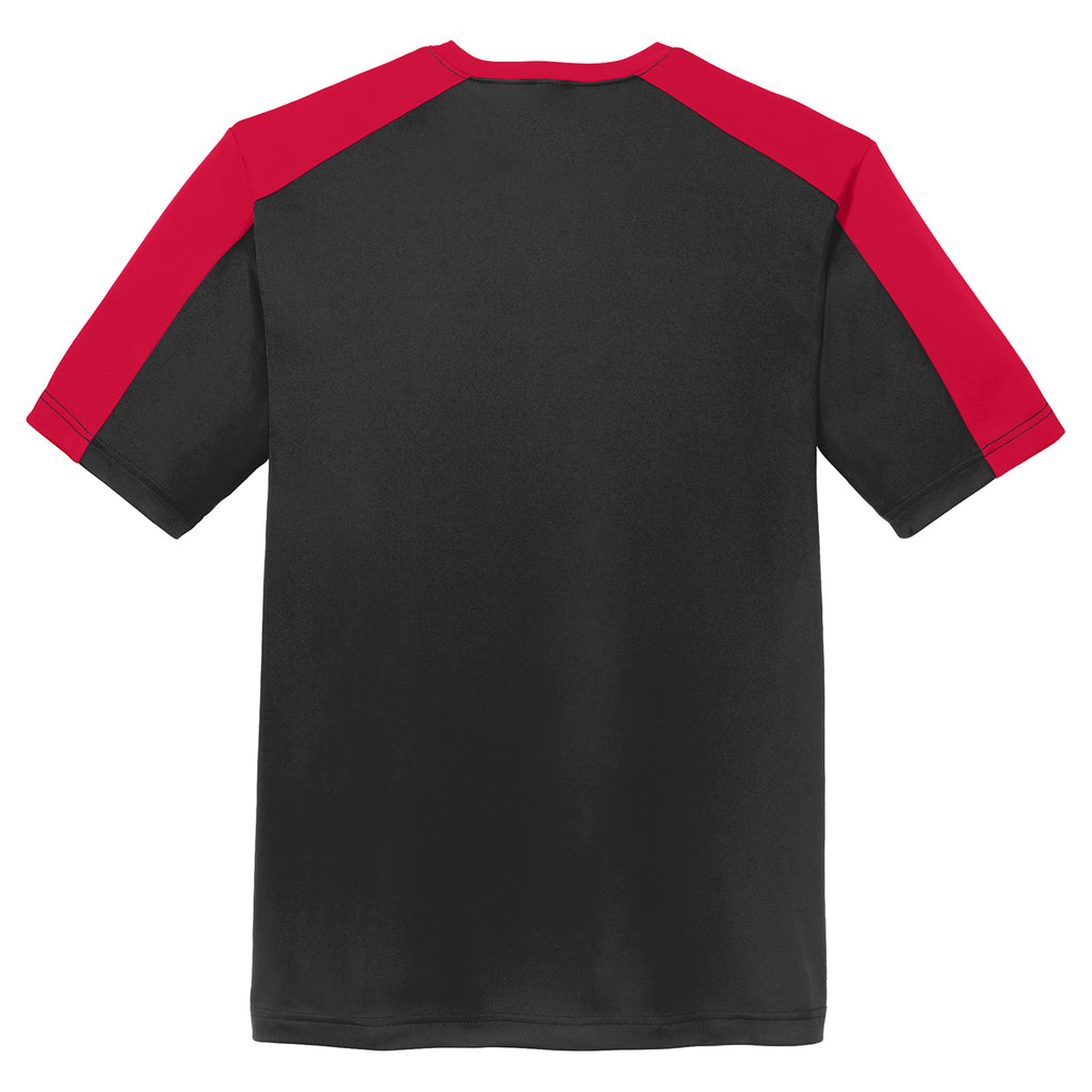Sport-Tek Men's Black/ True Red PosiCharge Competitor Sleeve-Blocked Tee