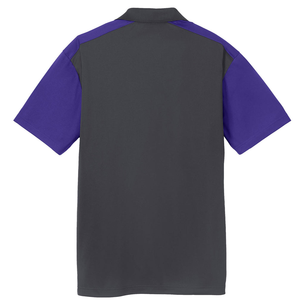 Sport-Tek Men's Iron Grey/Purple Colorblock Micropique Sport-Wick Polo