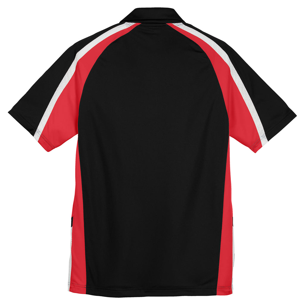 Sport-Tek Men's Black/True Red/White Tricolor Micropique Sport-Wick Polo