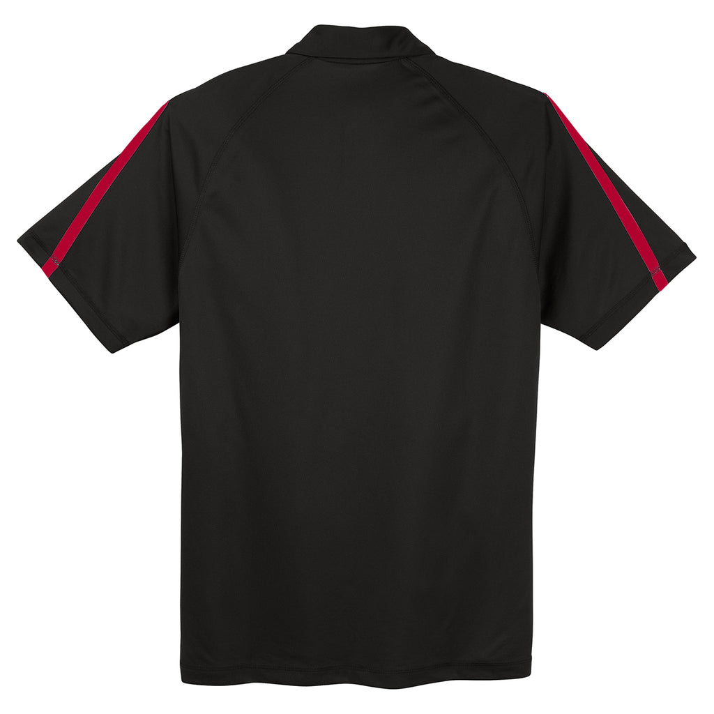 Sport-Tek Men's Black/ Red PosiCharge Micro-Mesh Colorblock Polo