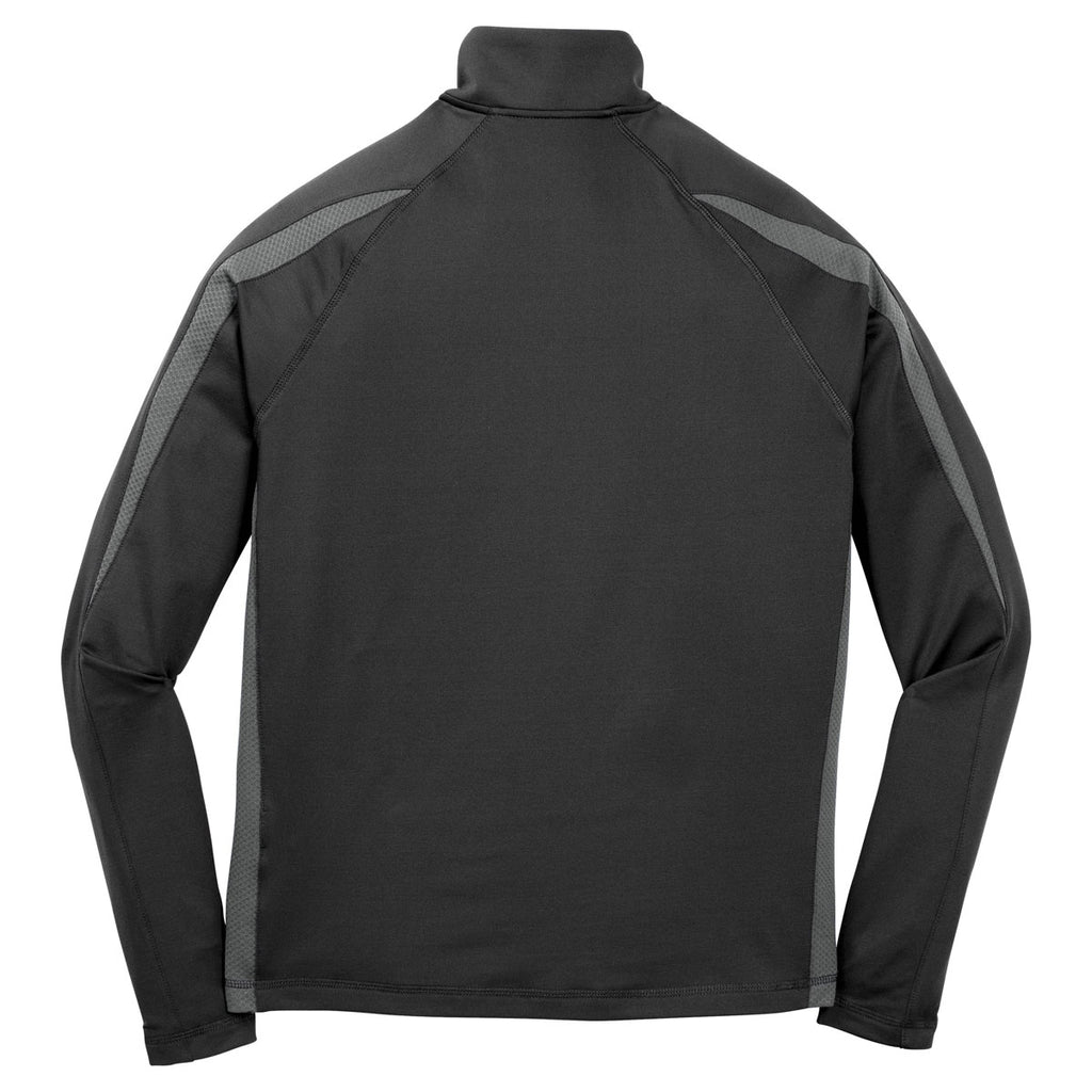Sport-Tek Men's Black/ Charcoal Grey Sport-Wick Stretch 1/2-Zip Colorblock Pullover