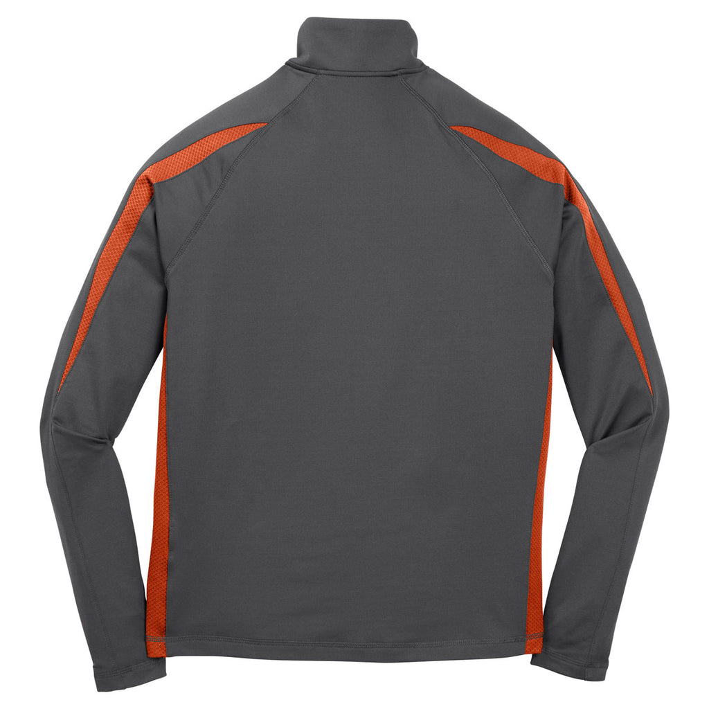 Sport-Tek Men's Charcoal Grey/ Deep Orange Sport-Wick Stretch 1/2-Zip Colorblock Pullover