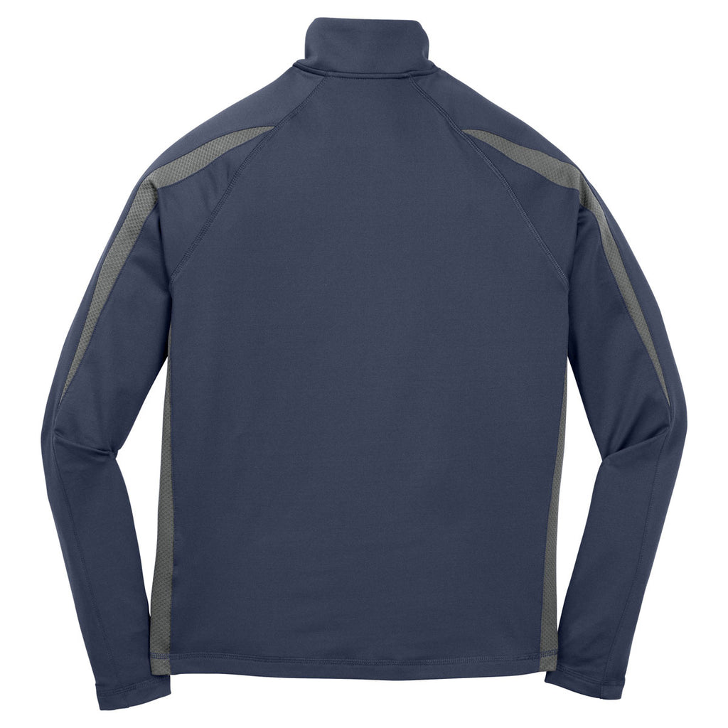 Sport-Tek Men's True Navy/ Charcoal Grey Sport-Wick Stretch 1/2-Zip Colorblock Pullover
