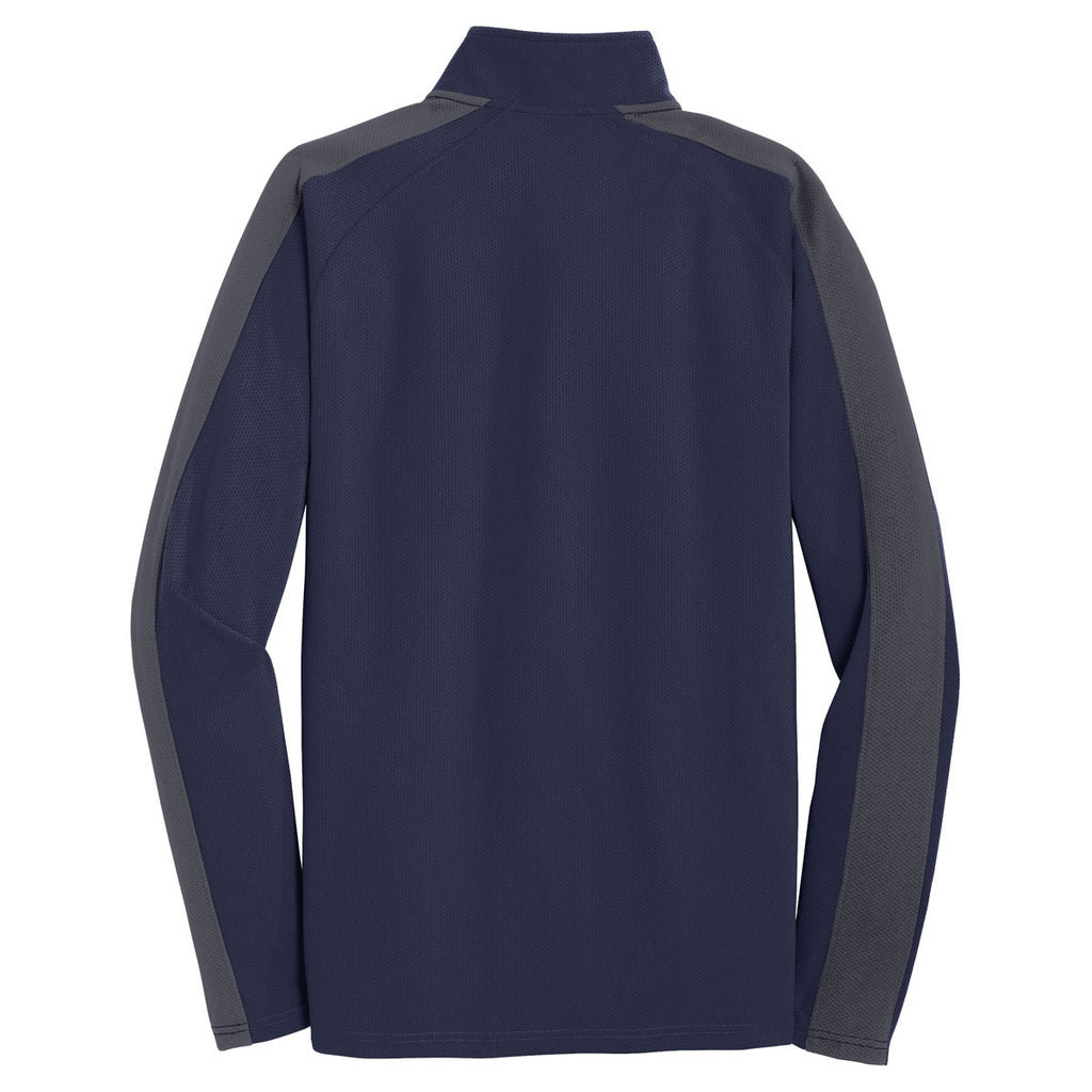 Sport-Tek Men's True Navy/Iron Grey Sport-Wick Textured Colorblock 1/4-Zip Pullover