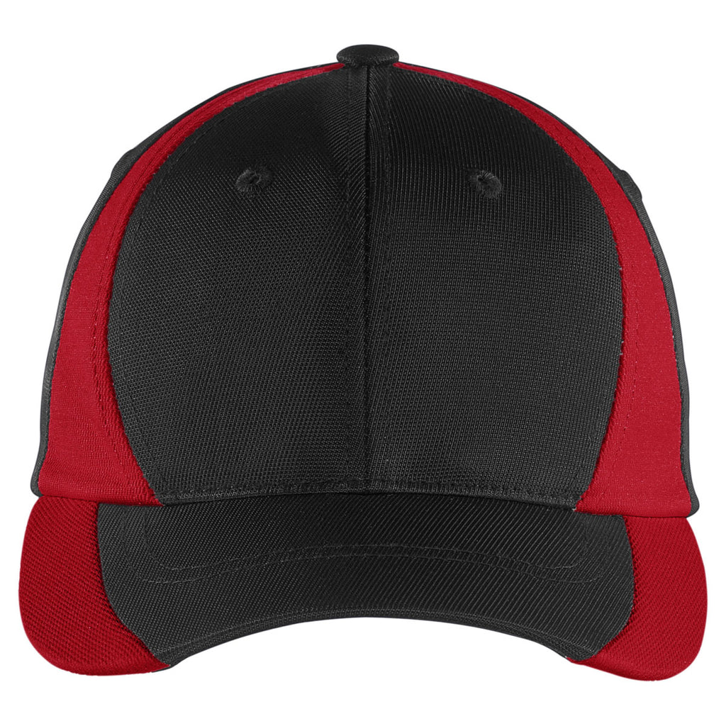 Sport-Tek Black/True Red Dry Zone Nylon Colorblock Cap