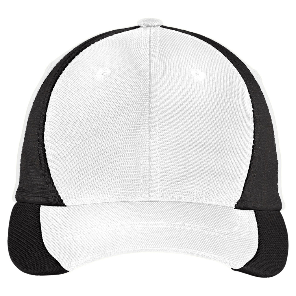 Sport-Tek White/Black Dry Zone Nylon Colorblock Cap