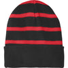 Sport-Tek Black/True Red Striped Beanie with Solid Band