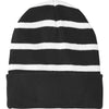 Sport-Tek Black/White Striped Beanie with Solid Band