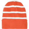 Sport-Tek Deep Orange/White Striped Beanie with Solid Band