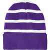 Sport-Tek Purple/White Striped Beanie with Solid Band