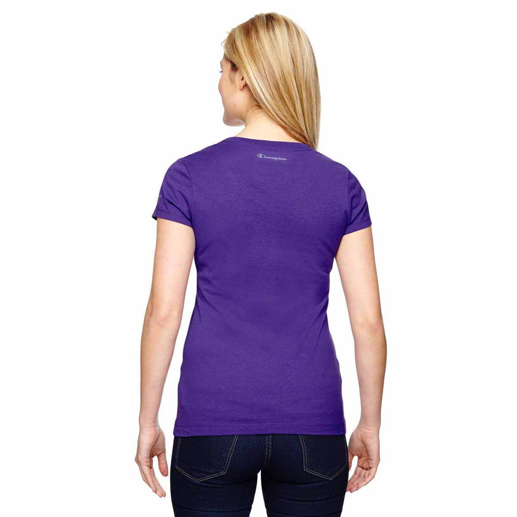 Champion Women's Sport Purple for Team 365 Vapor Cotton Short-Sleeve V-Neck
