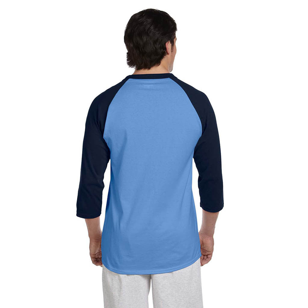 Round Longline Baseball Short Sleeve T-Shirt Sky Blue-Navy Blue