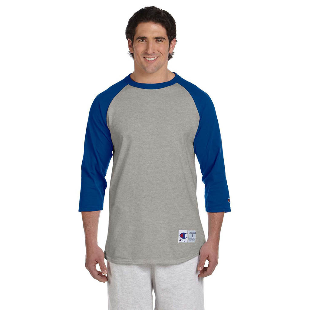Champion Men's Grey/Blue Baseball T-Shirt