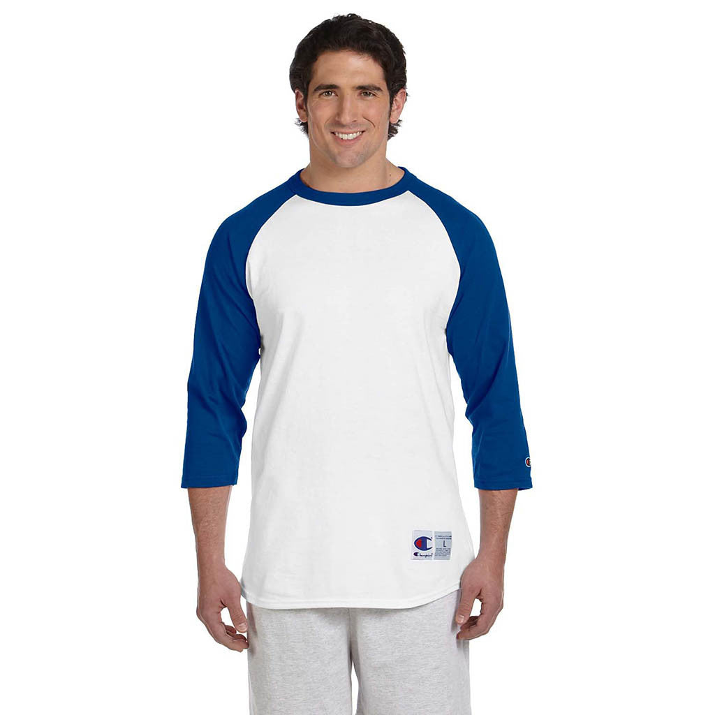 Champion Men's White/Blue Baseball T-Shirt
