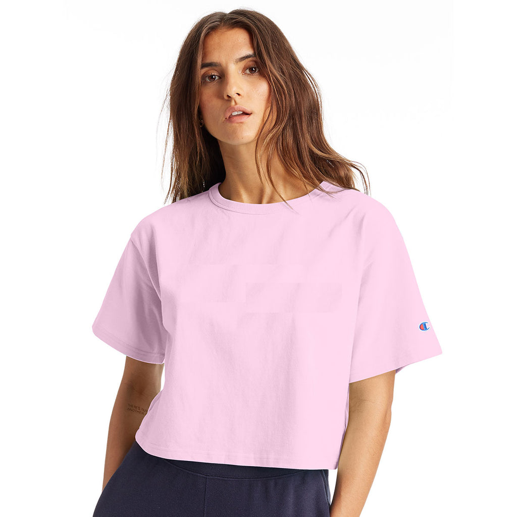 Champion Women's Pink Candy Cropped Reverse Weave T-Shirt
