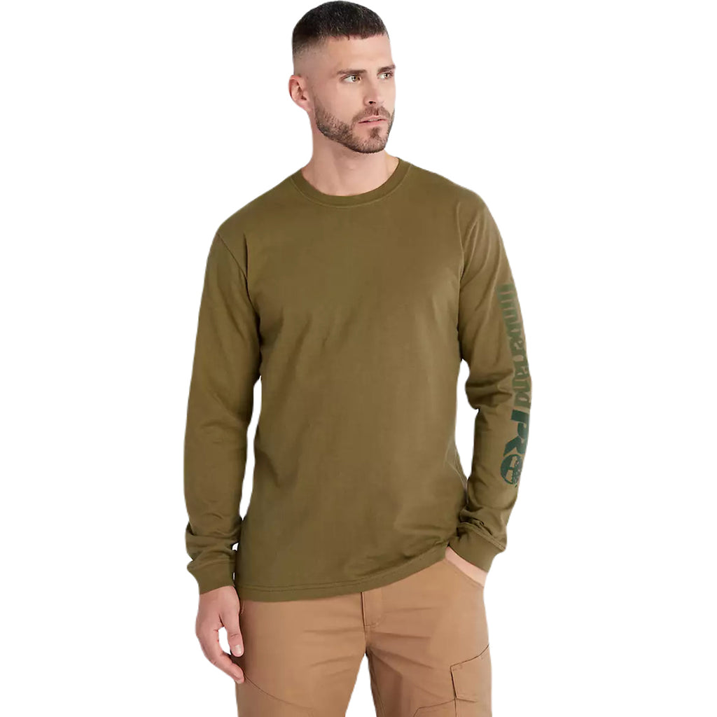 Timberland Men's Burnt Olive Core Logo Long-Sleeve T-Shirt