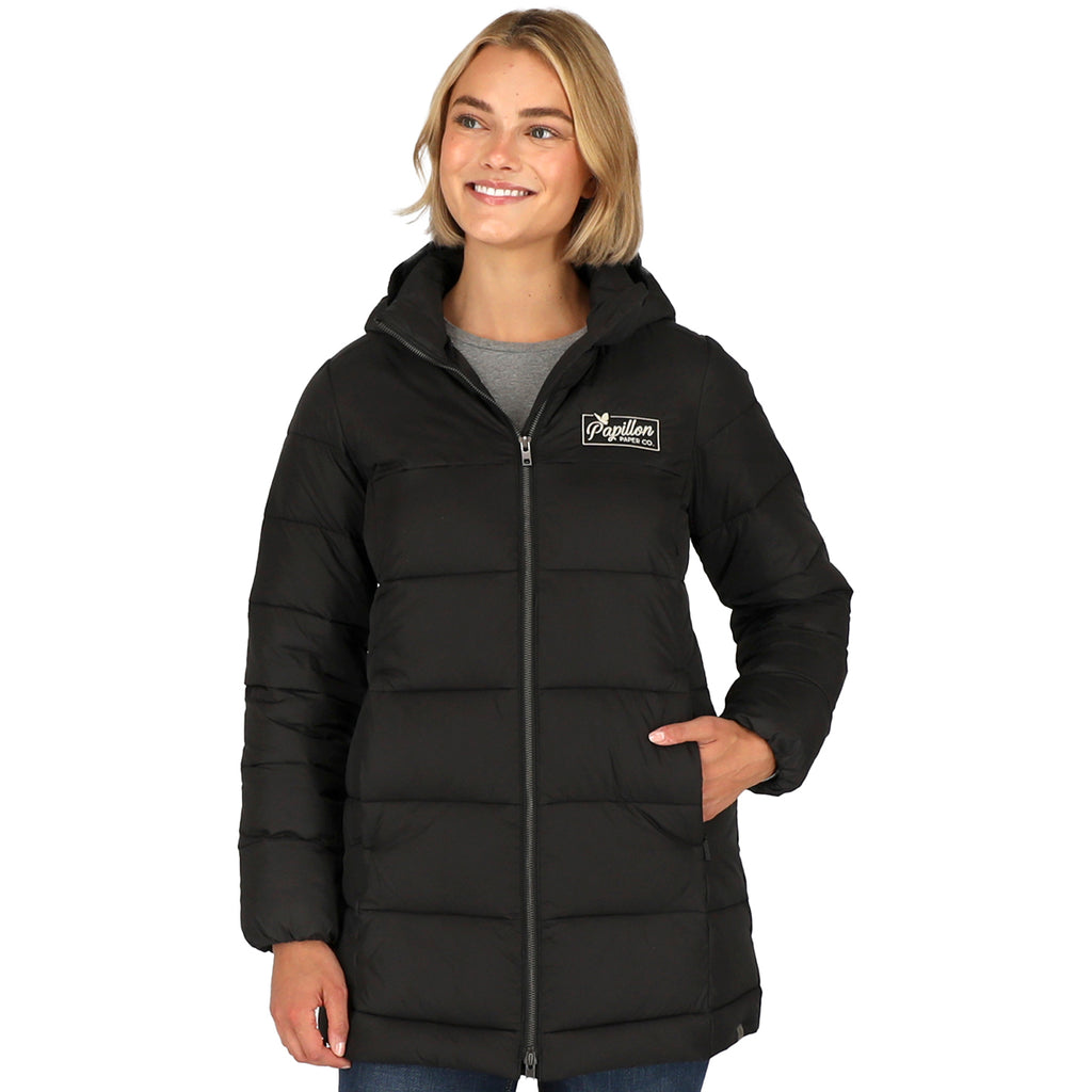 Trimark Women's Black Geneva Eco Long Packable Insulated Jacket