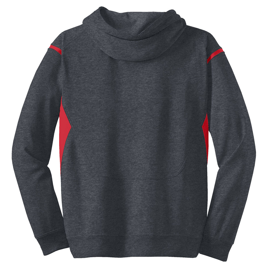 Sport-Tek Men's Graphite Heather/ True Red Tall Tech Fleece Colorblock Hooded Sweatshirt