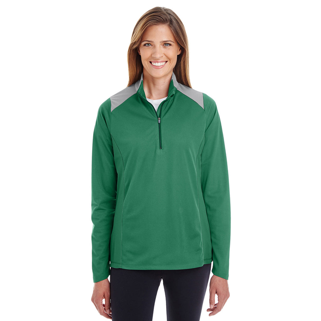 Team 365 Women's Sport Dark Green/Sport Graphite Command Colorblock Snag-Protection Quarter-Zip