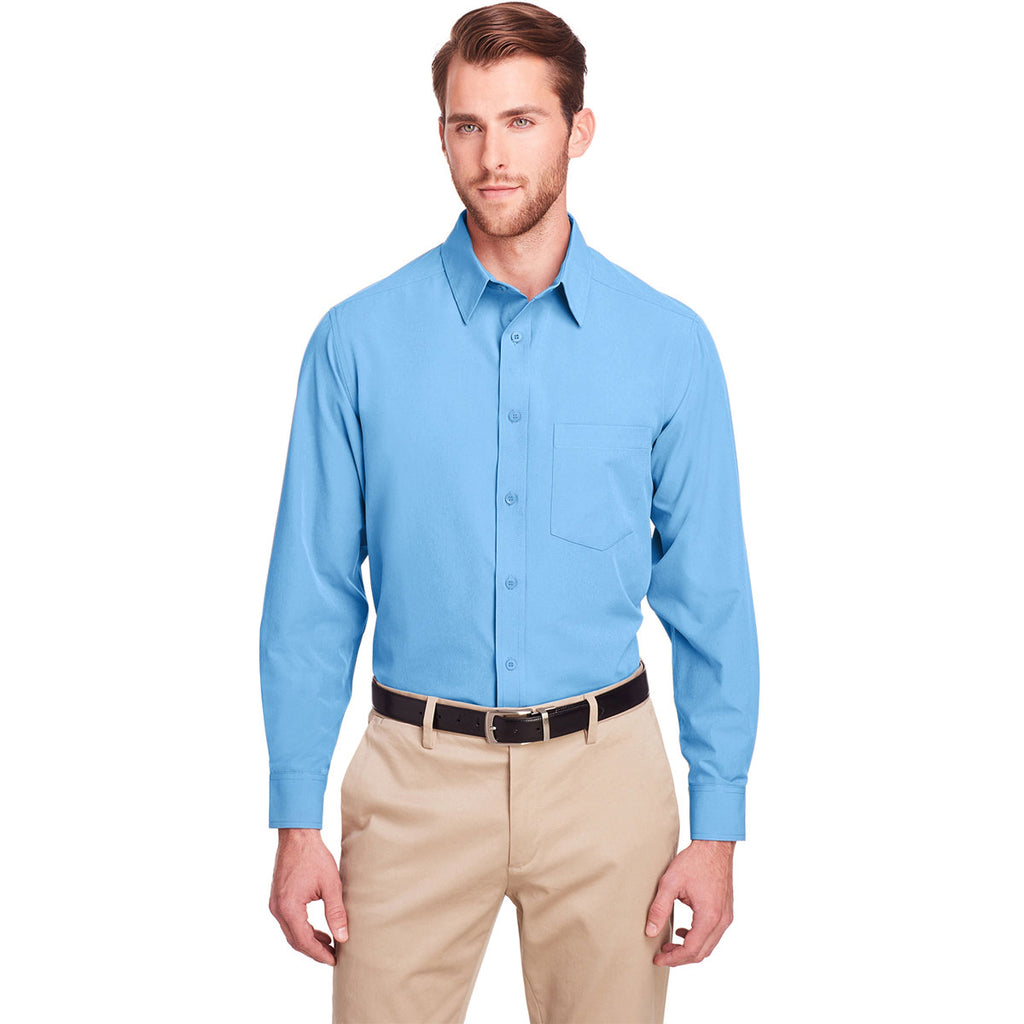 UltraClub Men's Columbia Blue Bradley Performance Woven Shirt