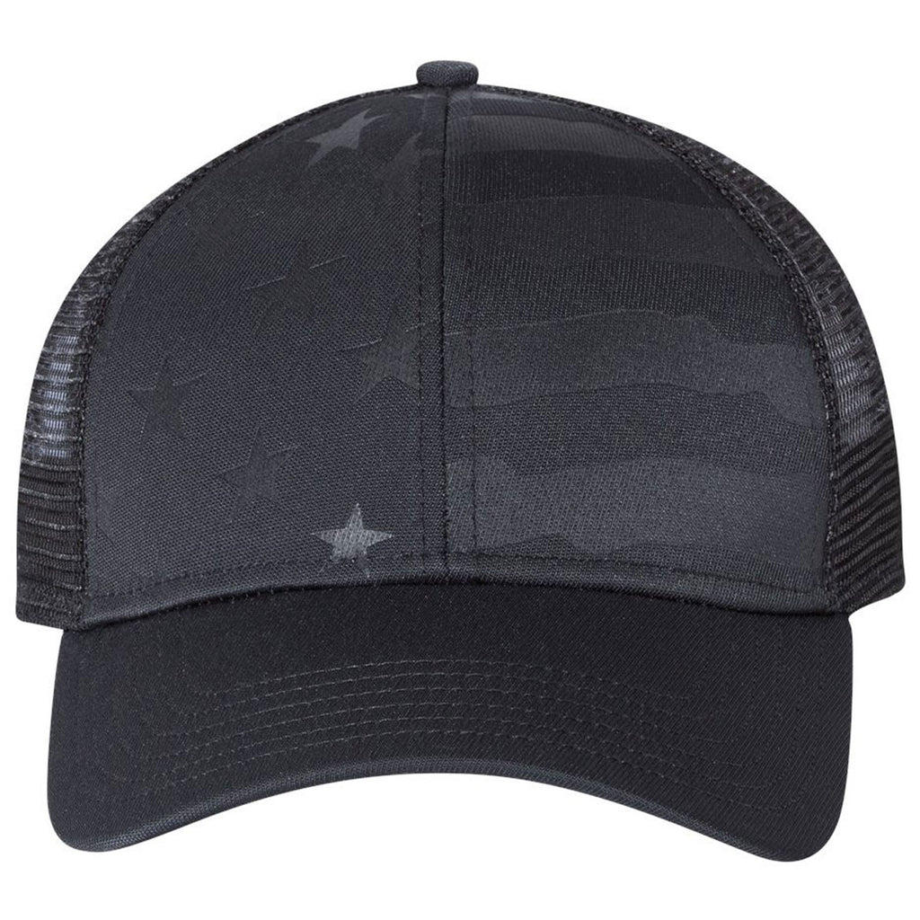 Outdoor Cap Black Debossed Stars and Stripes with Mesh Back