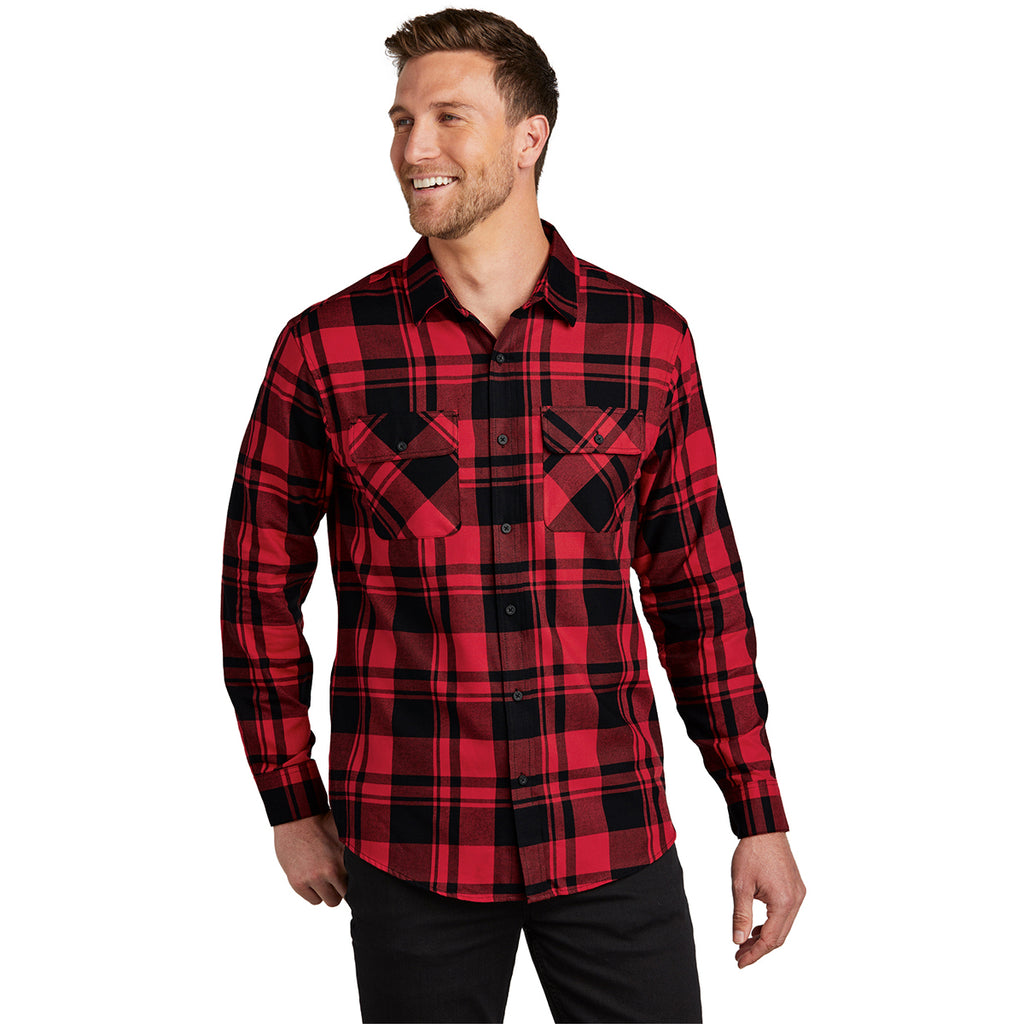 Port Authority Men's Engine Red/Black Plaid Flannel Shirt