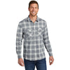 Port Authority Men's Grey/Cream Open Plaid Plaid Flannel Shirt