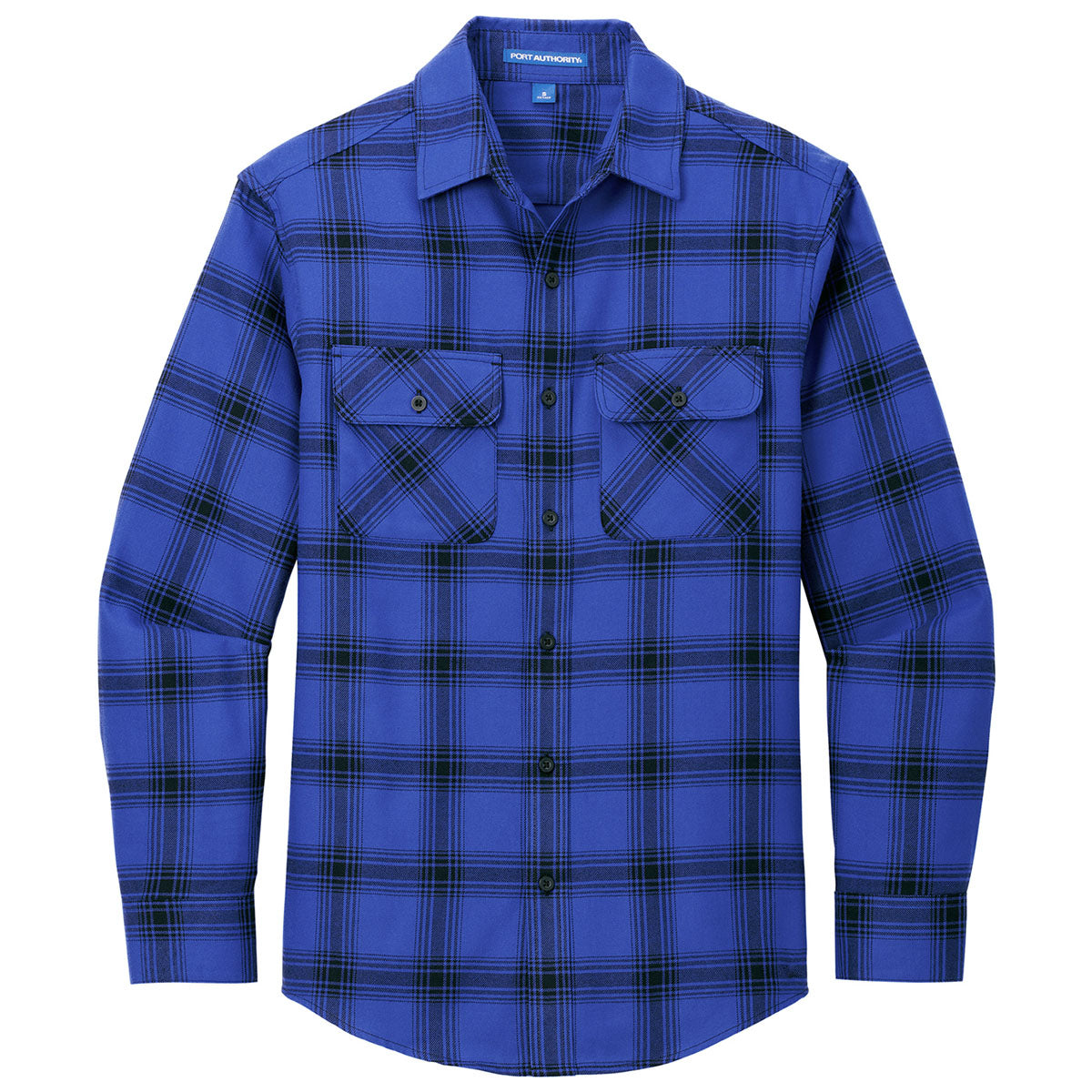 Port Authority W668 Plaid Flannel Shirt - Royal/ Black Open Plaid, 2XL, image size:1200x1200