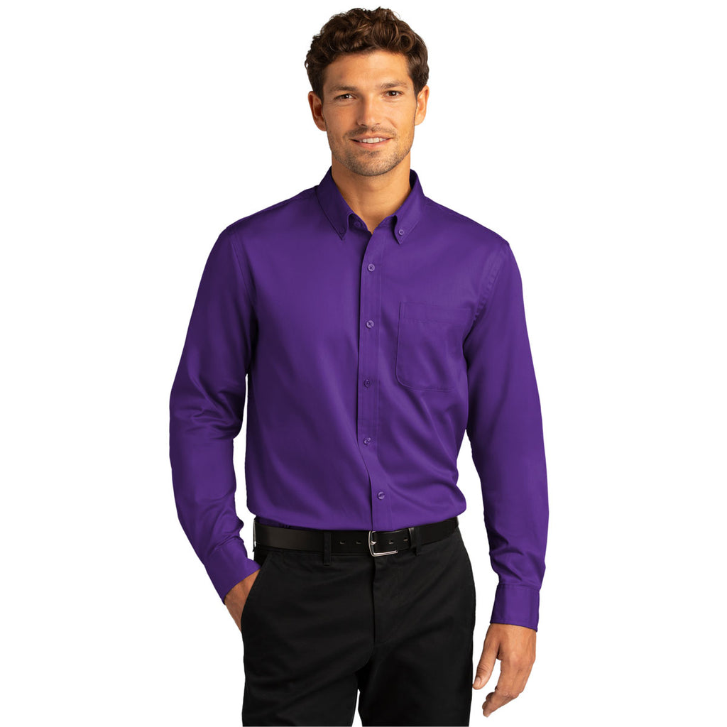 Port Authority Men's Purple Long Sleeve SuperPro React Twill Shirt