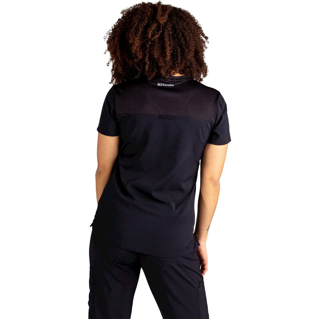TiScrubs Women's Real Black Stretch One-Pocket Scrub Top