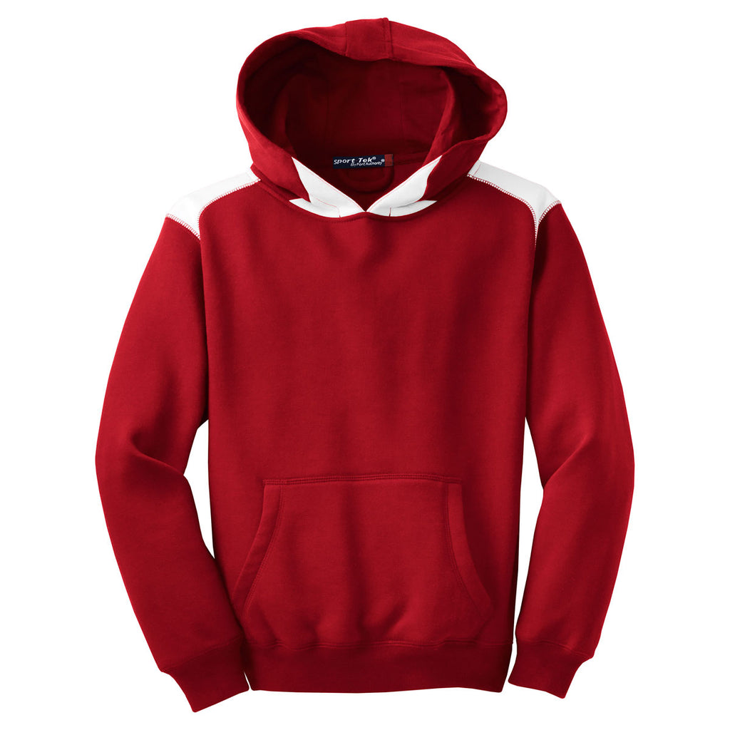 Sport-Tek Youth Red Pullover Hooded Sweatshirt with Contrast Color