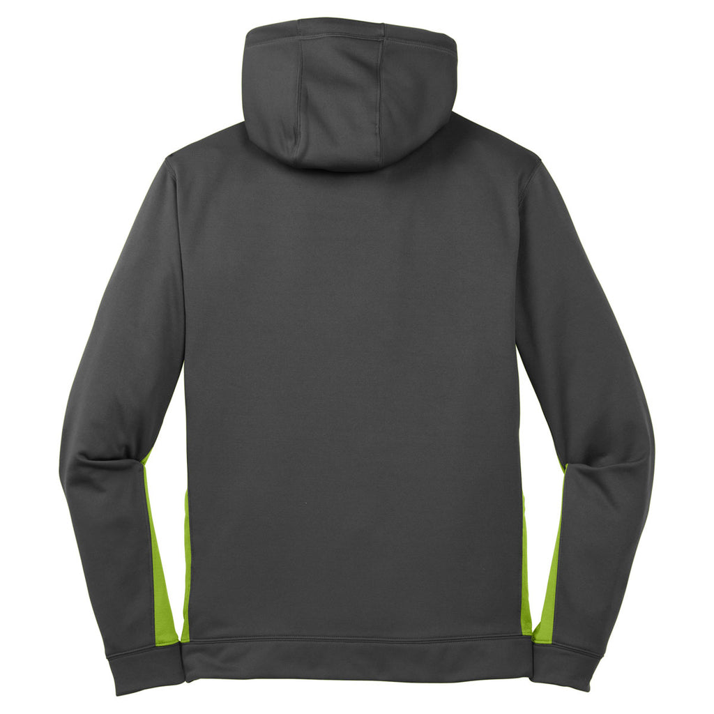 Sport-Tek Youth Dark Smoke Grey/Lime Shock Sport-Wick Fleece Colorblock Hooded Pullover
