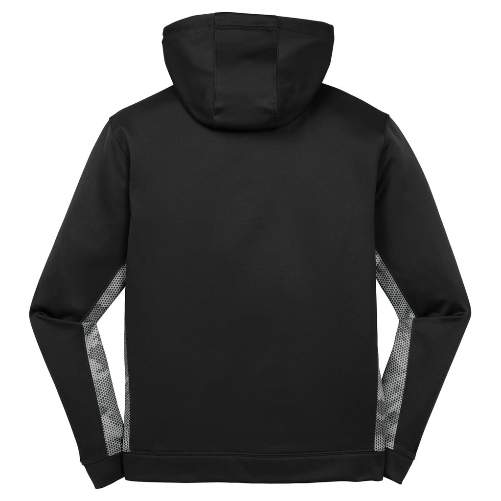 Sport-Tek Youth Black/Dark Smoke Grey Sport-Wick CamoHex Fleece Colorblock Hooded Pullover