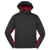 Sport-Tek Youth Black/Deep Red Sport-Wick CamoHex Fleece Colorblock Hooded Pullover